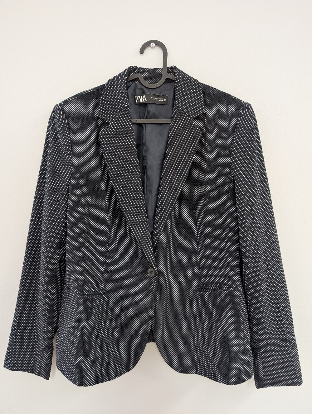 ZARA Navy Microdot Single-Button Blazer
